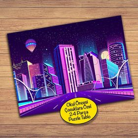 2597 Yüksek Binalar Ve Cadde Çocuklara Özel Puzzle Yapboz Tablo