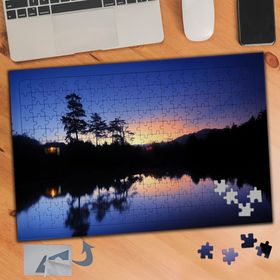 260 Gece Göl Kenarı Orman Manzarası 240 Parça Puzzle Yapboz Tablo