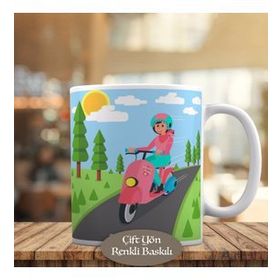 2698 Pembe Motorluyla Gezen Genç Kız Kupa Bardak