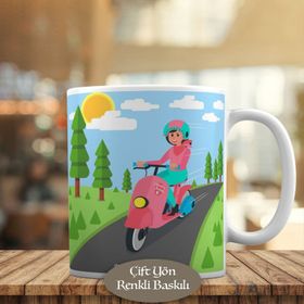 2698 Pembe Motorluyla Gezen Genç Kız Kupa Bardak