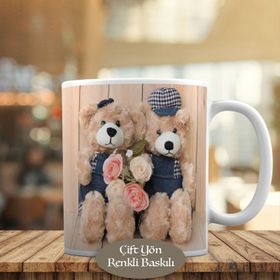 275 Renkli Güllerle Romantik Ayıcıklar Kupa Bardak