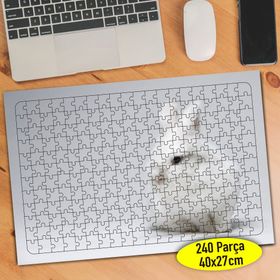 28380 Gri Zeminde Sevimli Yavru Tavşan 240 Parça Puzzle Yapboz
