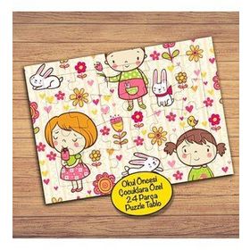 28739 Çiçekli Tavşanlı Kızlar Çocuklara Özel Puzzle Yapboz Tablo