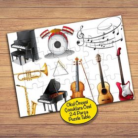 2932 Müzik Aletleri Notalar 24 Parça Çocuklara Özel Yapboz Tablo