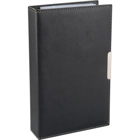 2K 16 x 26.5 cm Mekanizmalı 4 Sıralı 192 Kart Kapasiteli Indeksli Siyah Suni Deri Kartvizitlik