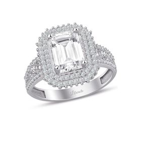 3.5 Karat Görünümlü Baget Kesim Beyaz Altın Yüzük