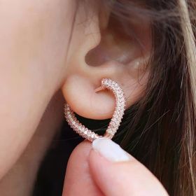 3 Boyutlu Kalp Rose Gold Kaplama Gümüş Küpe