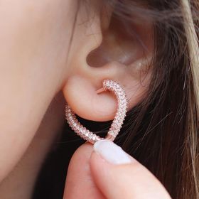 3 Boyutlu Kalp Rose Gold Kaplama Gümüş Küpe