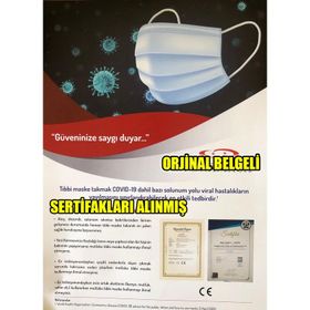 3 Katlı Medikal Lastikli Cerrahi 50 Adet Yüz Maskesi