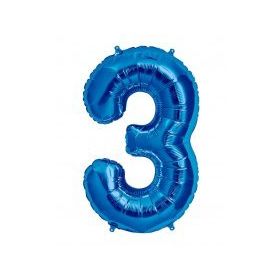 3 Rakamı Mavi 100 cm Folyo Balon
