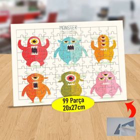 3 Renkli Sevimli Canavar Arkadaşlar 99 Parça Puzzle Yapboz Tablo