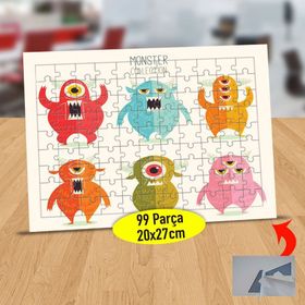 3 Renkli Sevimli Canavar Arkadaşlar 99 Parça Puzzle Yapboz Tablo