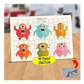 3 Renkli Sevimli Canavar Arkadaşlar 99 Parça Puzzle Yapboz Tablo