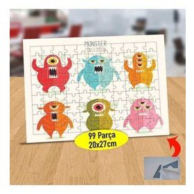 3 Renkli Sevimli Canavar Arkadaşlar 99 Parça Puzzle Yapboz Tablo