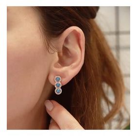 3 Taş Turkuaz Rose Gold Kaplama Gümüş Küpe