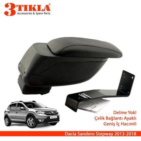 3 Tıkla Dacia Sandero Stepway 2013-2018 Sonrası Geniş Hacimli Delmesiz Çelik Ayaklı Kol Dayama Kolçak