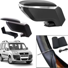 3 Tıkla Lüks Set Fiat Doblo 2004 Delmesiz Çelik Ayaklı Gri Siyah Kolçak Kol Dayama Direksiyon Kılıfı