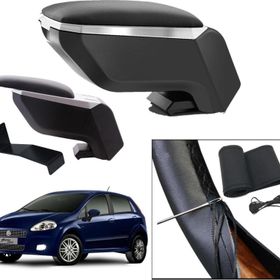 3 Tıkla Lüks Set Fiat Grande Punto 2009 Delmesiz Çelik Ayaklı Gri Siyah Kolçak Kol Dayama Direksiyon Kılıfı