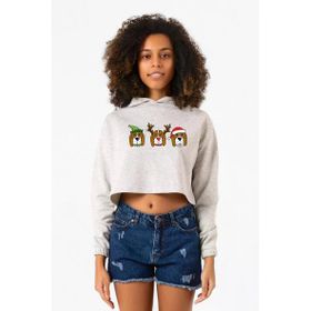 3 Wise Beagles Christmas Beyaz Kırçıllı Kadın Crop Tshirt