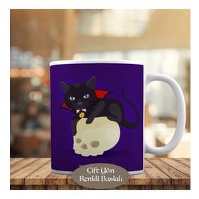 3117 Kuru Kafa ve Pelerinli Wampir Kedi Kupa Bardak
