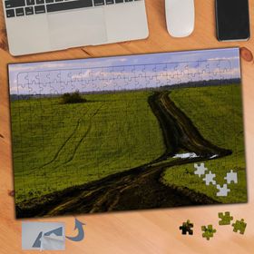 312 Yeşil Ovada Uzayan Yol Manzarası 240 Parça Puzzle Yapboz Tablo
