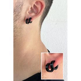 316 L Çelik Unisex Kıstırma Siyah Küpe