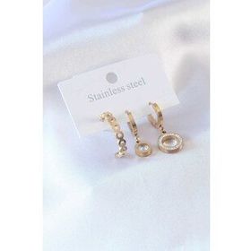 316L Çelik Gold Renk Daire Model Zirkon Taşlı Kadın Küpe