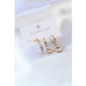 316L Çelik Gold Renk Daire Model Zirkon Taşlı Kadın Küpe