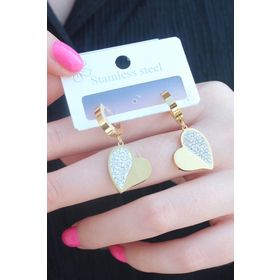 316L Çelik Gold Renk Kalp Model Zirkon Taşlı Kadın Küpe