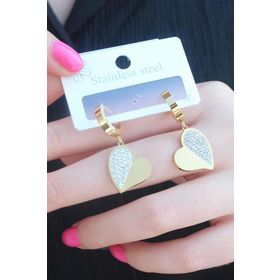 316L Çelik Gold Renk Kalp Model Zirkon Taşlı Kadın Küpe