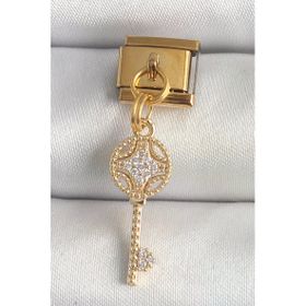 316L Çelik Gold Renk Sallantı Zirkon Taşlı Anahtar Model Nomination Charm