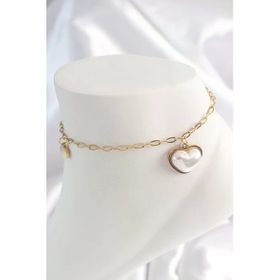 316L Çelik Gold Renk Zincir Model 3D İnci Kalp Model Kadın Halhal