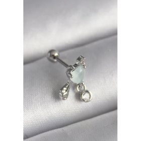 316L Çelik Gümüş Renk Beyaz Minelik Kalp Sallantı Zirkon Taş Detay Tragus Piercing