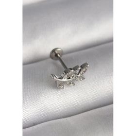 316L Çelik Gümüş Renk Dal Model Zirkon Taş Detaylı Tragus Piercing
