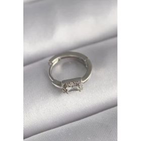316L Çelik Gümüş Renk Kare Zirkon Taşlı Tragus Piercing