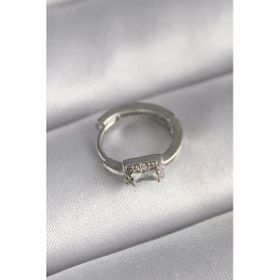316L Çelik Gümüş Renk Kare Zirkon Taşlı Tragus Piercing
