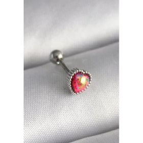 316l Çelik Gümüş Renk Kırmızı Mineli Kalp Tragus Piercing