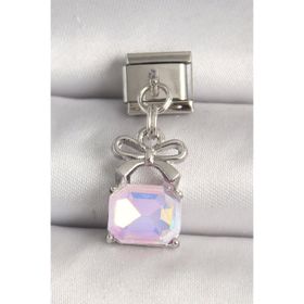 316L Çelik Gümüş Renk Pembe Zirkon Taşlı Çanta Model Charm