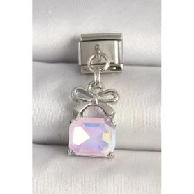 316L Çelik Gümüş Renk Pembe Zirkon Taşlı Çanta Model Charm