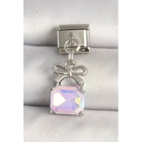 316L Çelik Gümüş Renk Pembe Zirkon Taşlı Çanta Model Nomination Charm