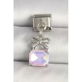316L Çelik Gümüş Renk Pembe Zirkon Taşlı Çanta Model Nomination Charm