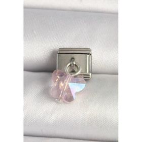 316L Çelik Gümüş Renk Pembe Zirkon Taşlı Kelebek Model Nomination Charm