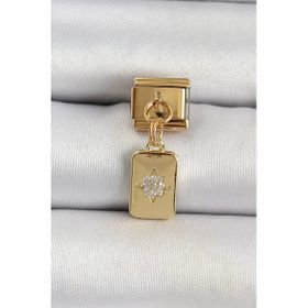 316L Çelik Sallantılı Zirkon Taşlı Kutup Yıldızı Figürlü Dikdörtgen Model Gold Renk Nomination Charm
