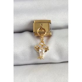 316L Çelik Sallantılı Zirkon Taşlı Yengeç Model Gold Renk Charm