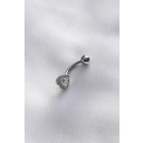 316L Cerrahi Çelik Kalp Model Zirkon Taşlı Göbek Piercing