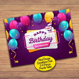 3195 Balonlu Happy Birthday Temalı Çocuklara Özel Puzzle Yapboz Tablo