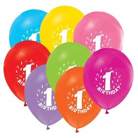 32 Adet Renkli 1 Yaş Baskılı Balon Rengarenk Doğum Günü Balonu