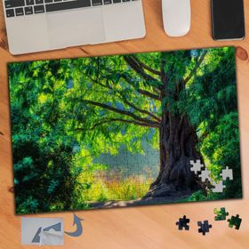 320 Ormanda Yeşil Yapraklı Büyük Ağaç 240 Parça Puzzle Yapboz Tablo
