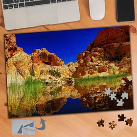 327 Turuncu Taşlar ve Göl Manzarası 240 Parça Puzzle Yapboz Tablo