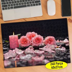 330199793 Pembe Çiçekli Mum Spa Ortamı 240 Parça Puzzle Yapboz